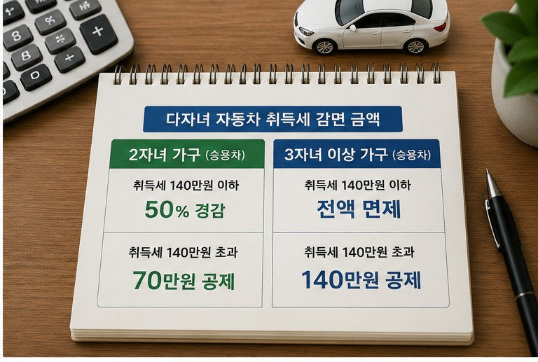 다자녀 자동차 취득세 감면 금액