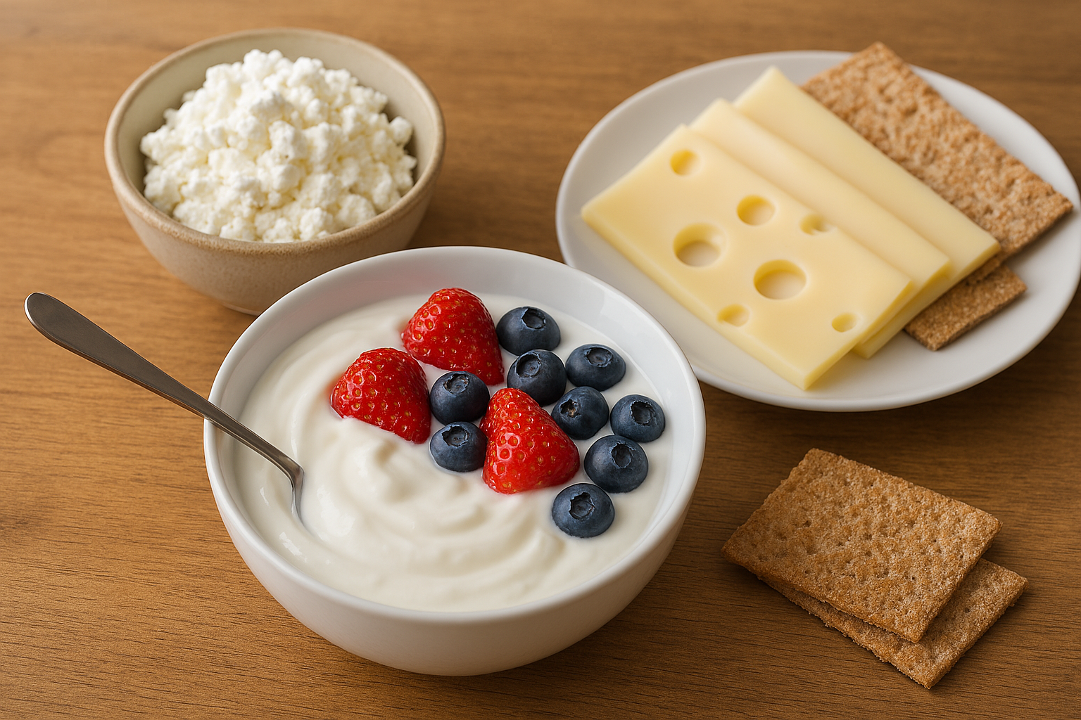 요거트와 치즈가 포함된 간단한 식사 예시 이미지