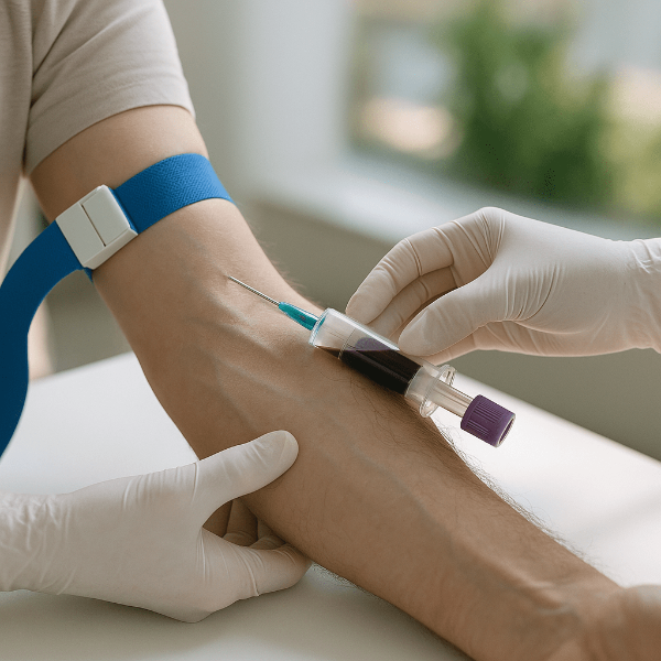 채혈 검사를 진행하고있는 사람의 모습