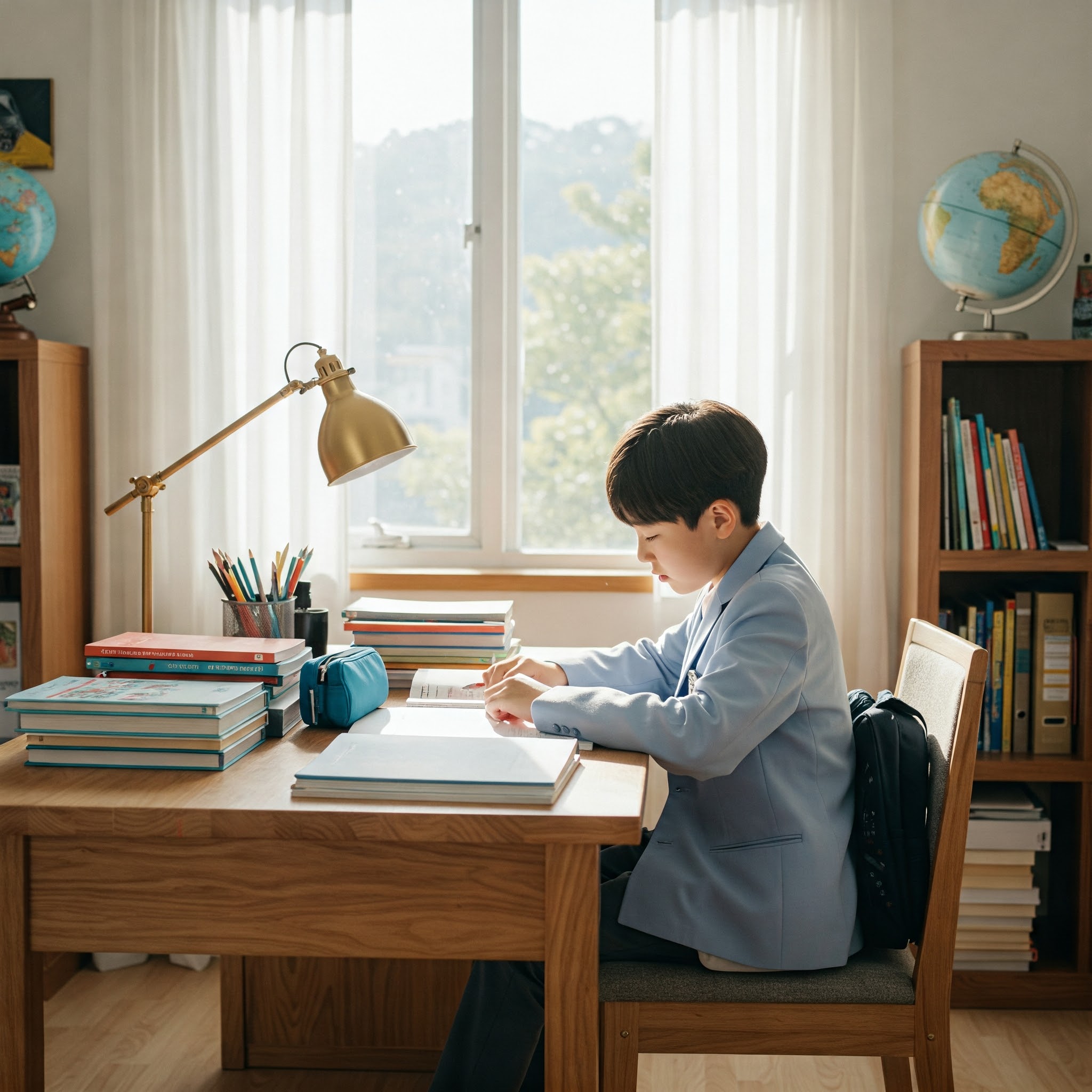 자기주도학습 중인 남자 초등학생