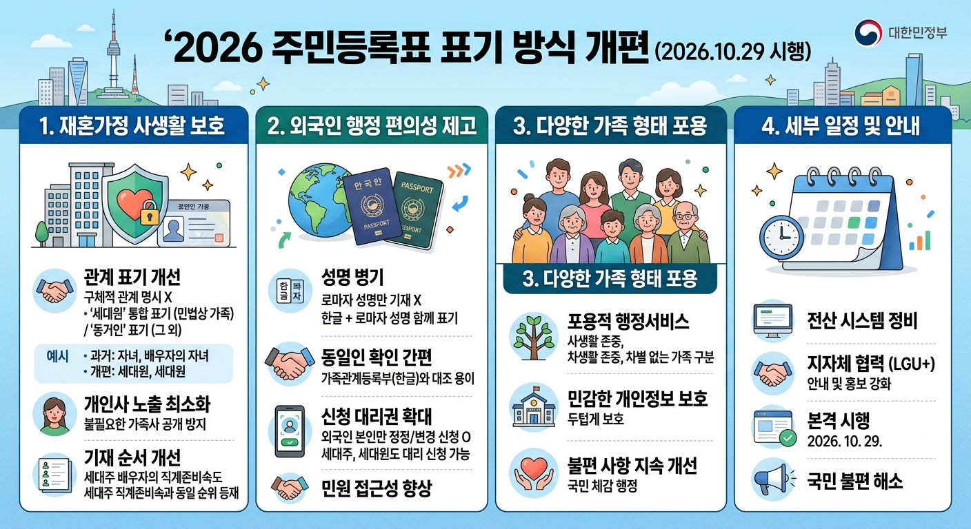 2026 주민등록표 표기 방식 개편 10월부터 등본에서 재혼 흔적 사라진다.