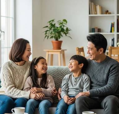 환급금을 입금받은 후 안심하며 미소 짓는 환자와 가족의 모습