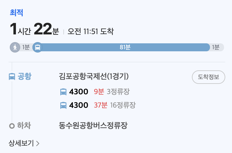 김포공항-국제선-동수원-소요시간