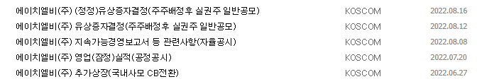에이치엘비 공시 목록
