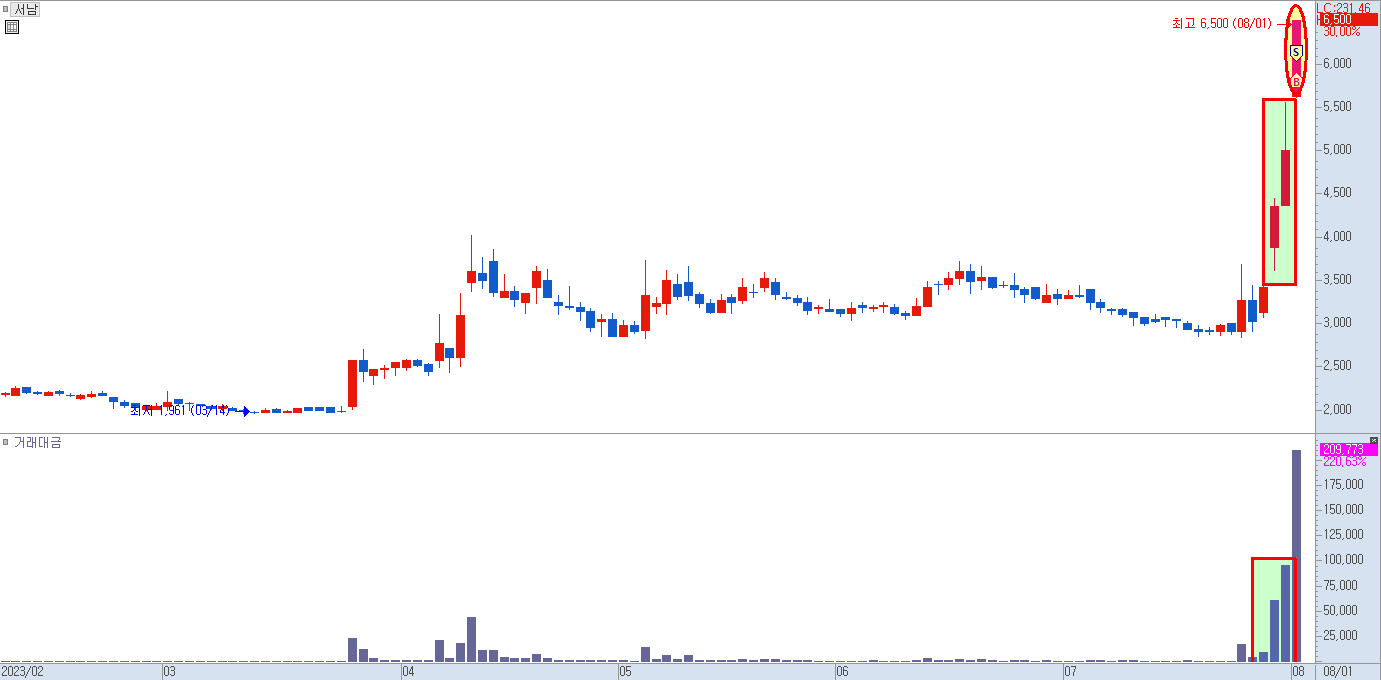 서남 일봉 차트