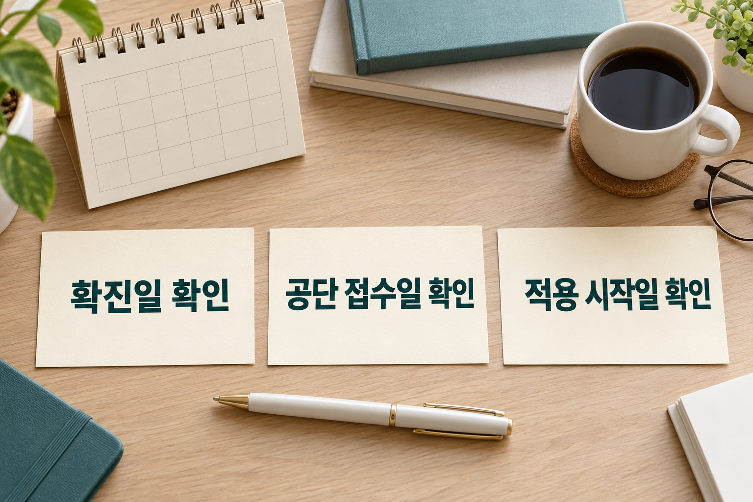숫자 없는 달력과 확진일&middot;공단 접수일&middot;적용 시작일을 구분한 세 메모
