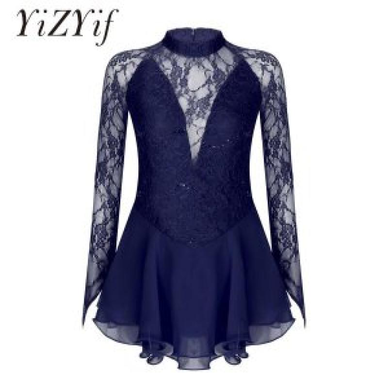 피겨스케이팅의상 여성용 긴팔 스팽글 피겨복