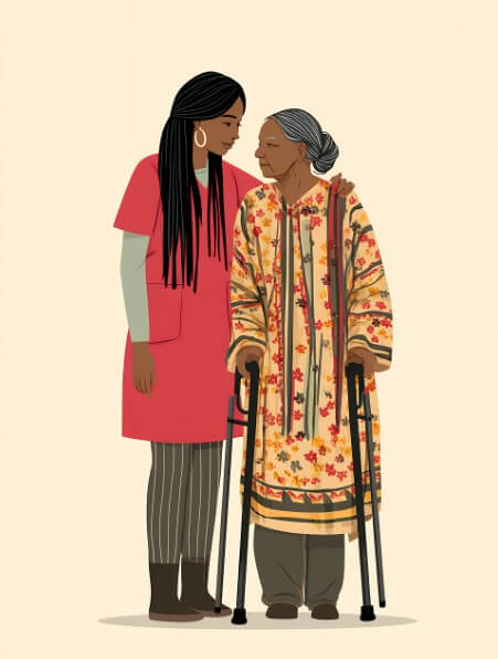 할머니와 손녀가 나란히 서 있는 모습