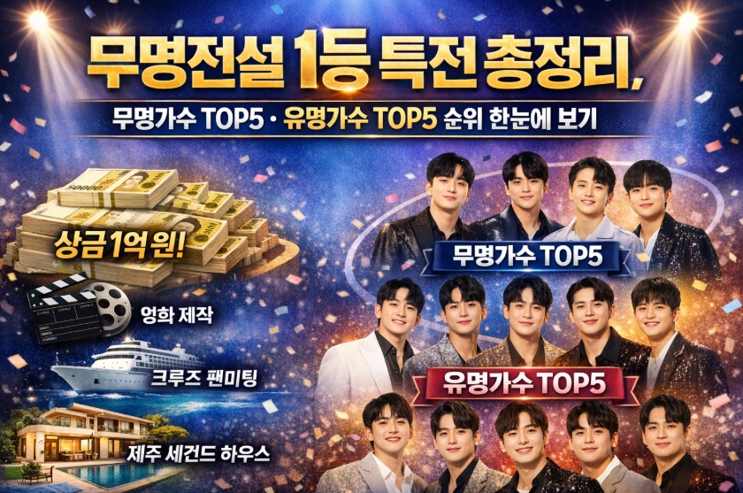 무명전설 1등 특전 총정리, 무명가수 TOP5&middot;유명가수 TOP5 순위 한눈에 보기