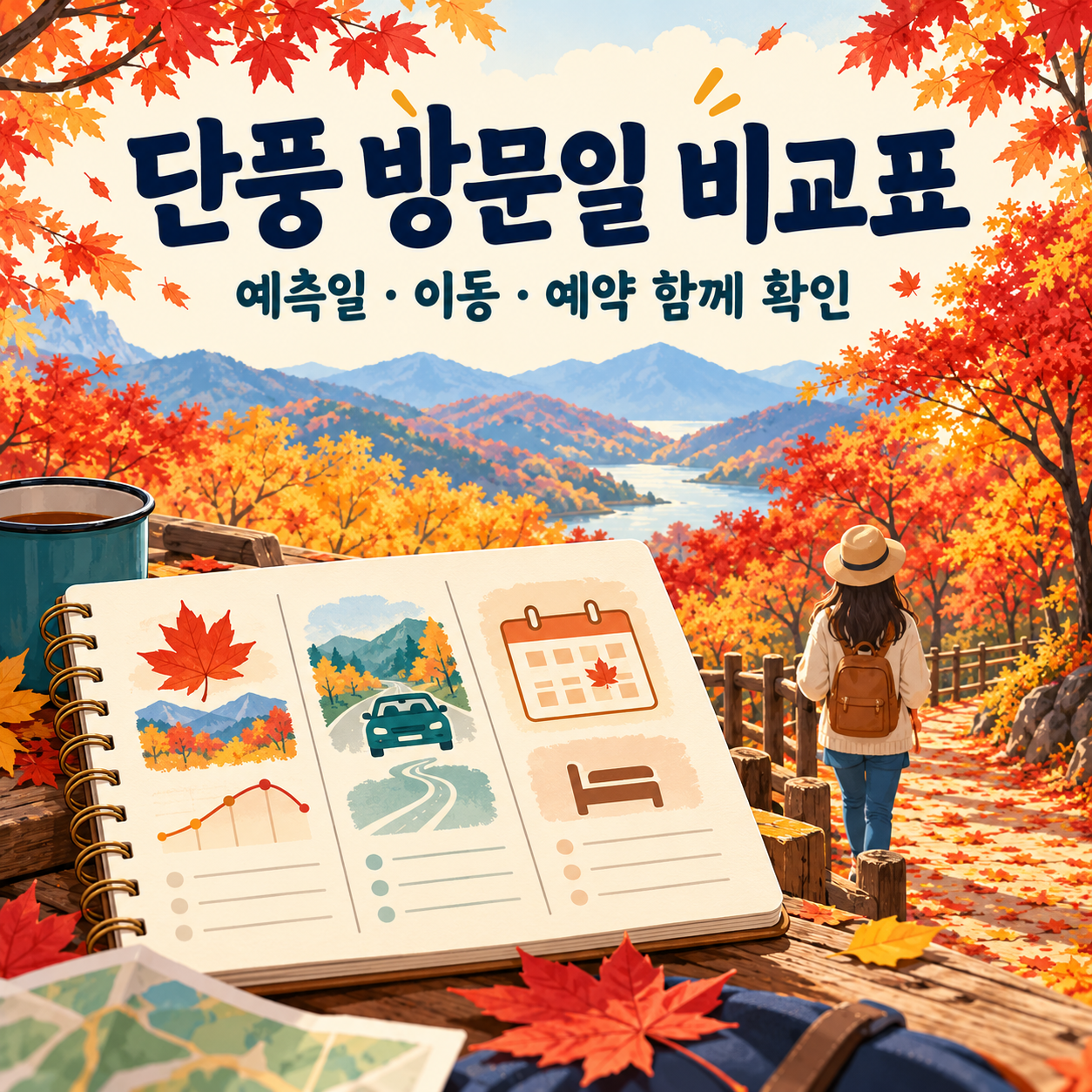 단풍 방문일 비교표 - 절정 예측일과 이동&middot;예약 조건 정리