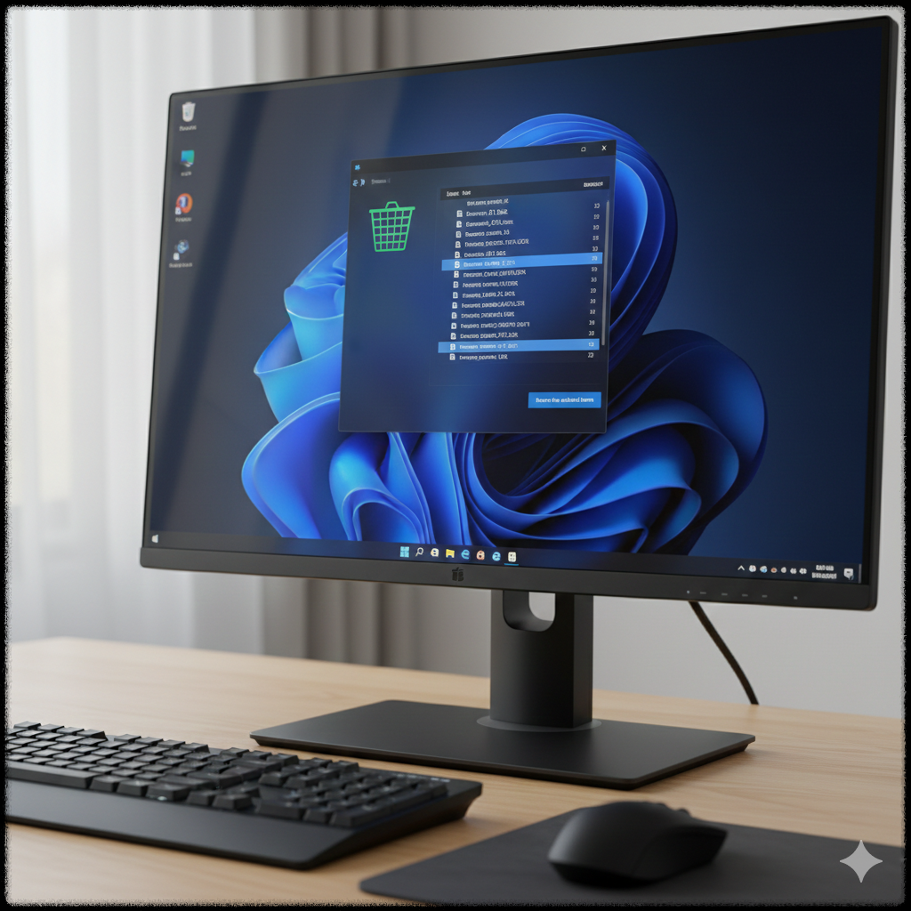 Windows 휴지통에서 삭제된 파일을 복원하는 모습