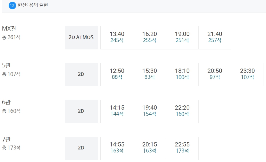 메가박스 대전현대아울렛 상영시간표