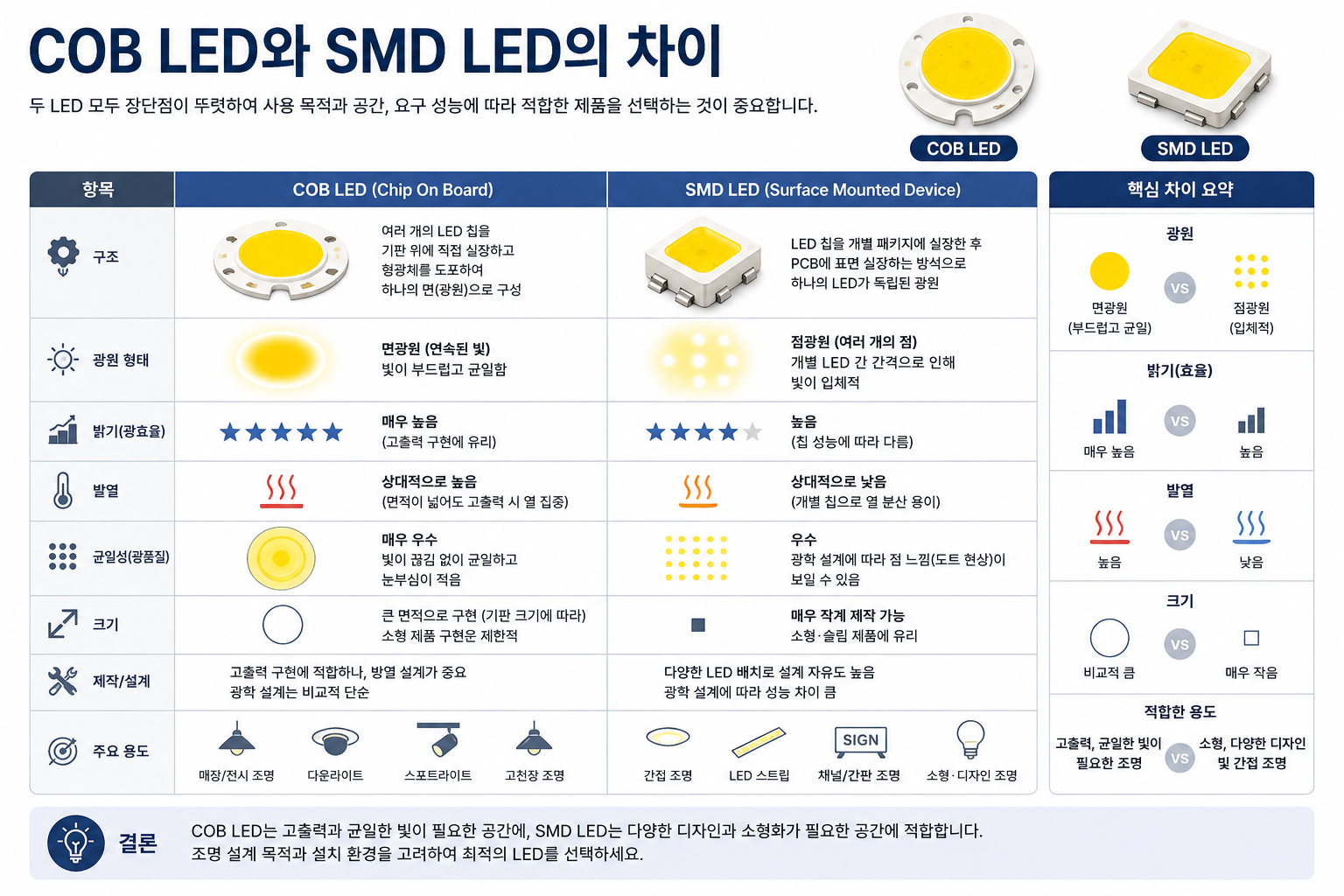 COB LED와 SMD LED의 차이