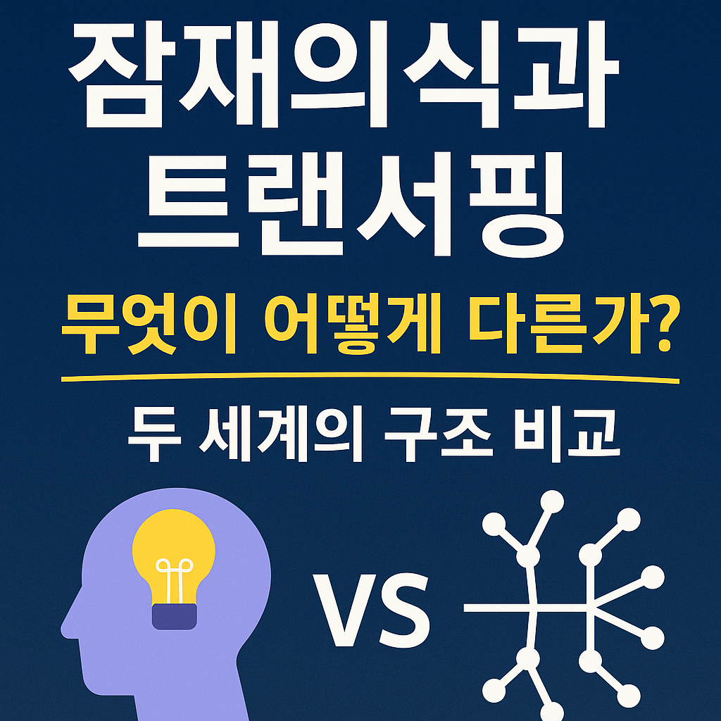 잠재의식과 리얼리티 트랜서핑의 차이를 비교하는 인식 구조도 이미지