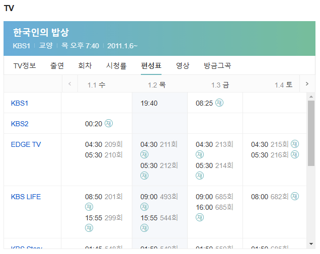 한국인의 밥상 최불암 복귀 다시보기 편성표