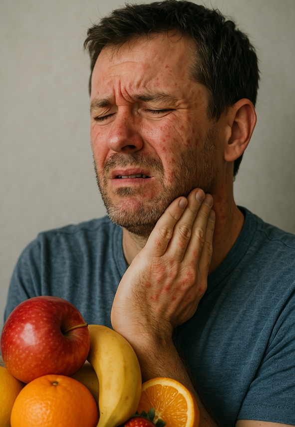 과일 알레르기 증상으로 고민하는 모습