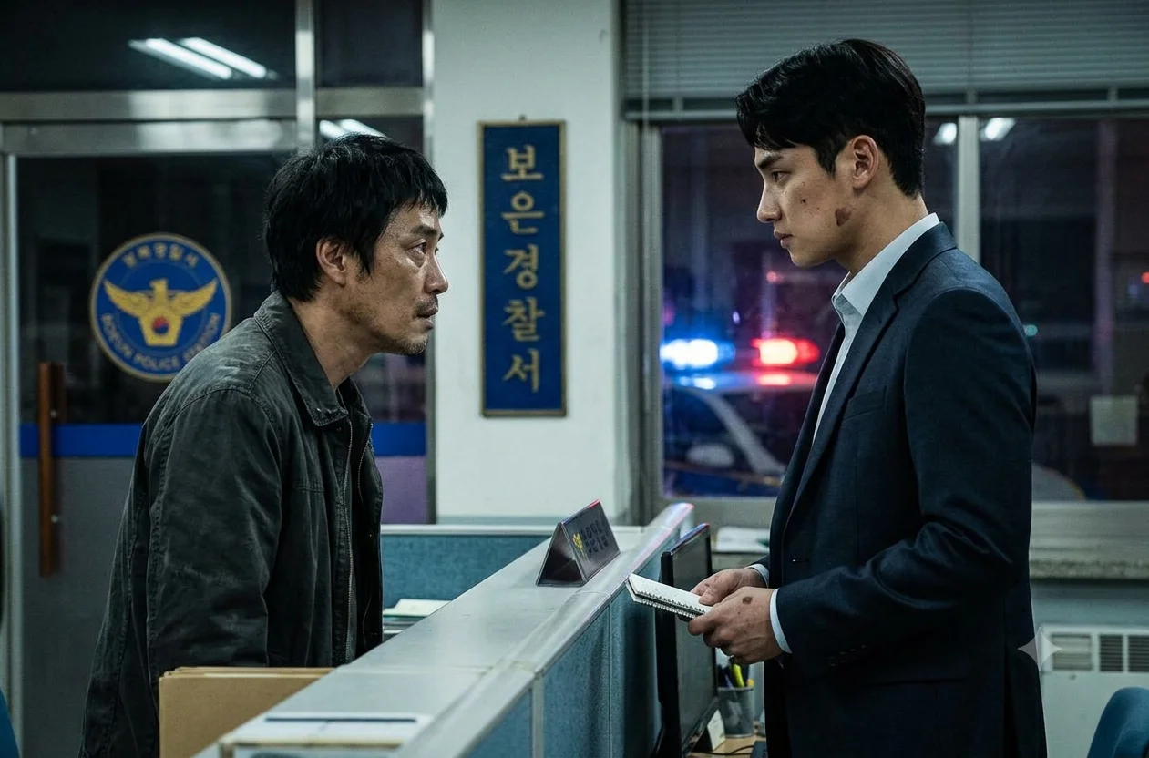 충북 보은경찰서에서 처음 만난 서재혁과 김중호의 대치 장면