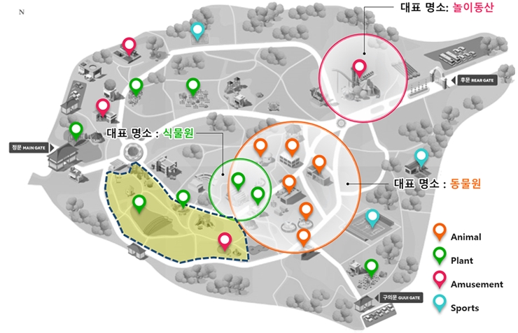 서울어린이대공원 정원,놀이시설 지도