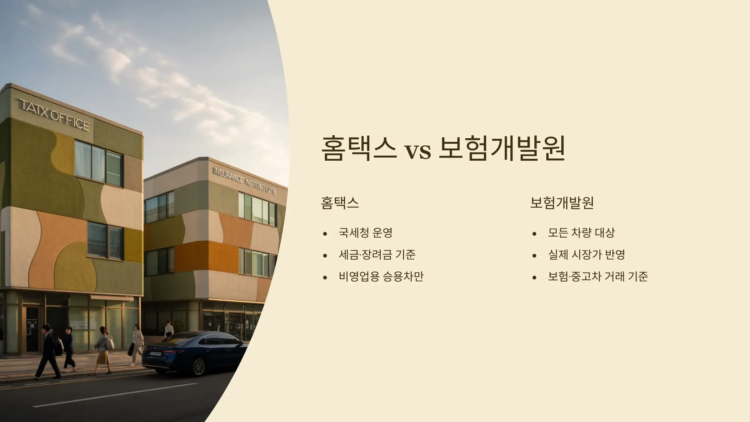 홈택스 vs 보험개발원: 차량가액 비교 표