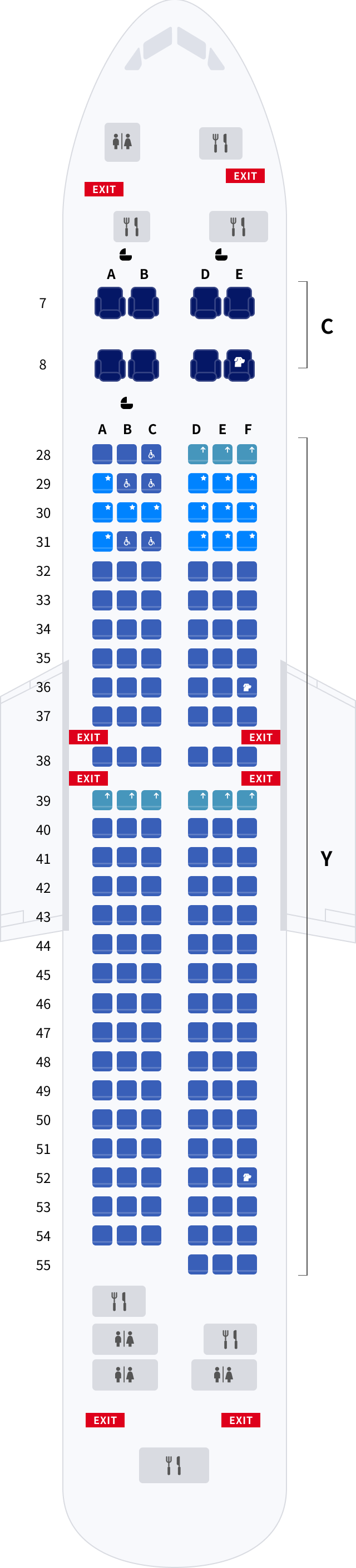 대한항공 보잉 B737 기본정보, 좌석배치도, 좌석 간격