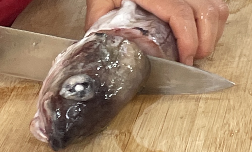한식조리기능사 실기시험 준비 - 생선찌개 - 머리 자르기
