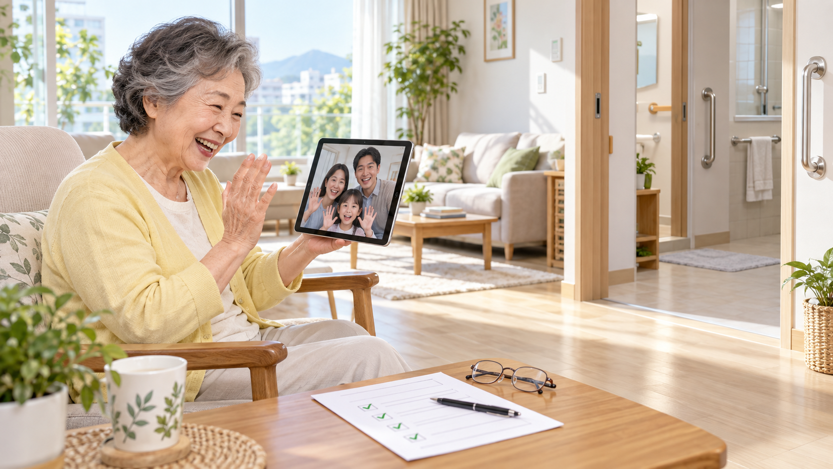 안전한 집 안 환경을 점검하고 가족과 영상통화하며 관계를 이어가는 70대 어르신