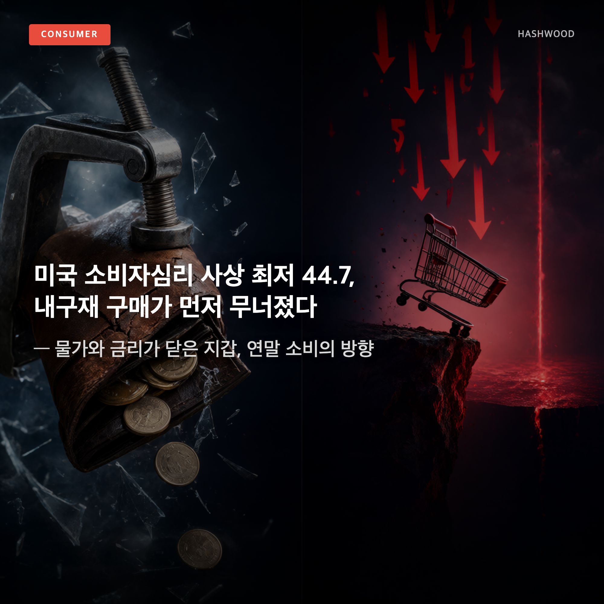 그림: 미국 소비자심리 사상 최저 44.7 — — 물가와 금리가 닫은 지갑, 연말 소비의 방향