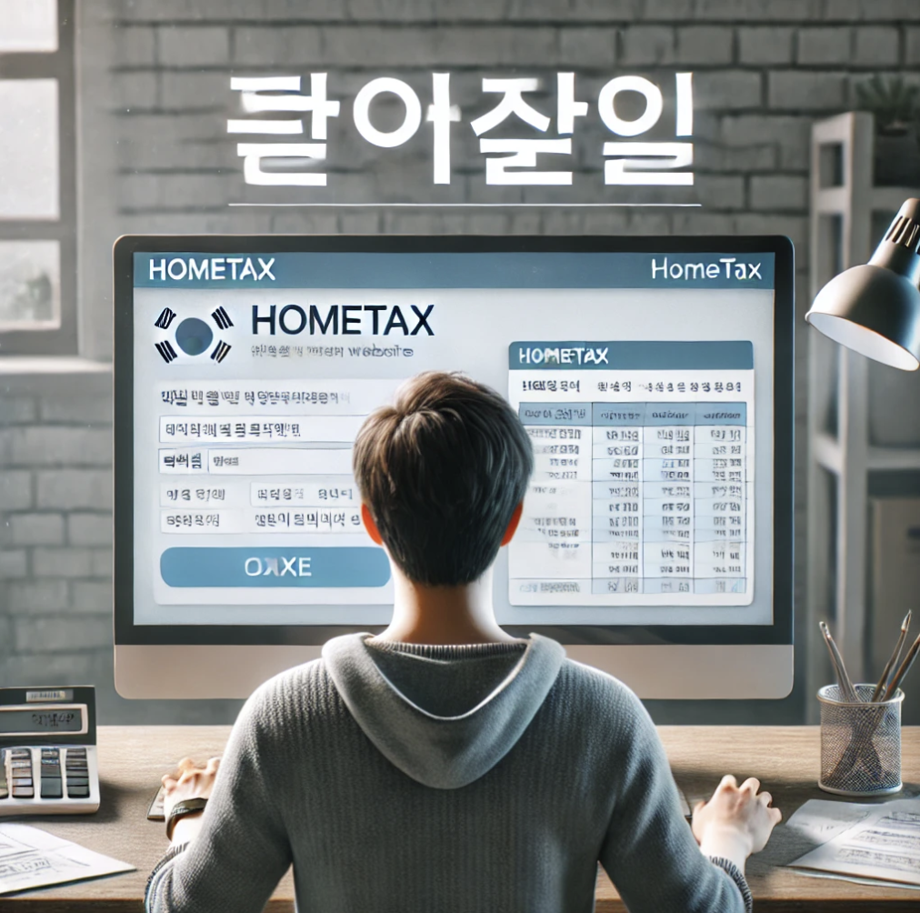 홈택스 웹사이트를 통해 세금 신고를 진행 중인 모습