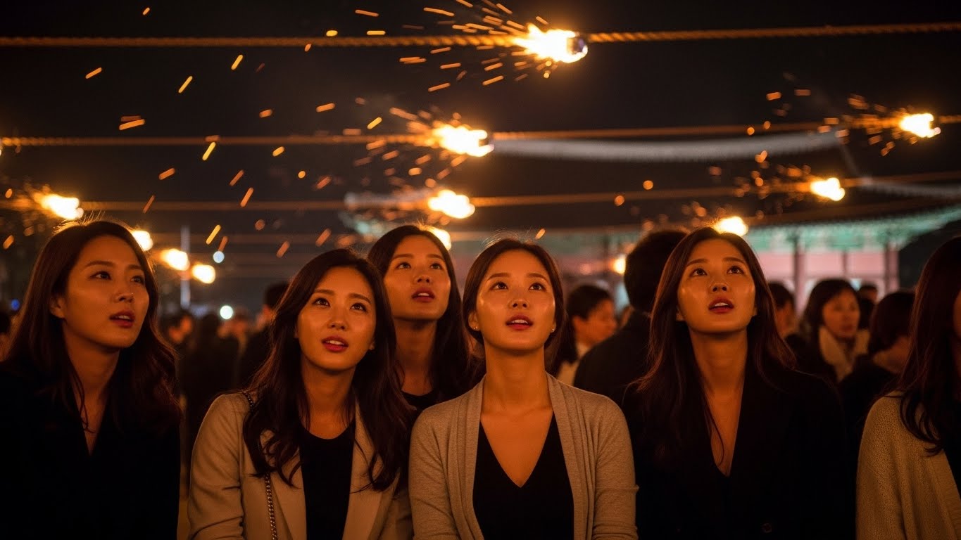 줄불놀이를 즐기는 여자들