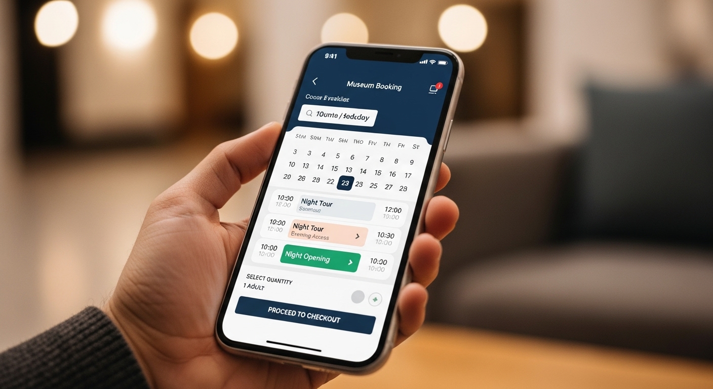 스마트폰으로 국립중앙박물관 야간 개장 예약 페이지를 확인하고 있는 모습.