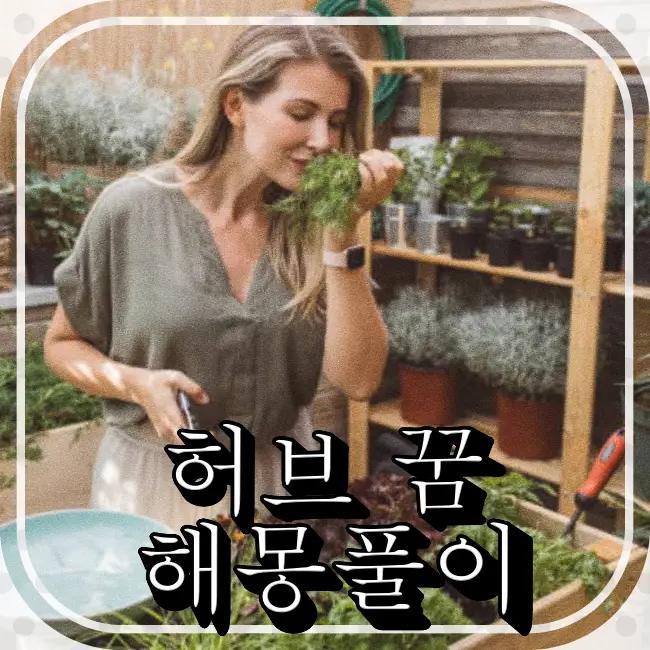 허브 냄새를 맞는 여성