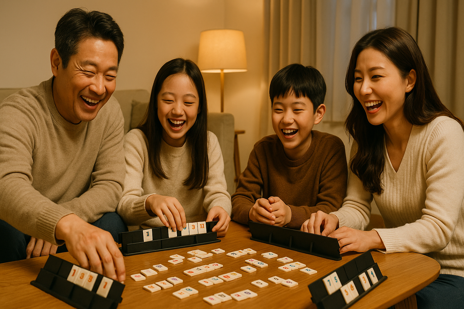 함께 보드게임을 즐기는 가족