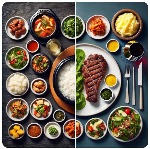 한식과 양식의 비교 사진