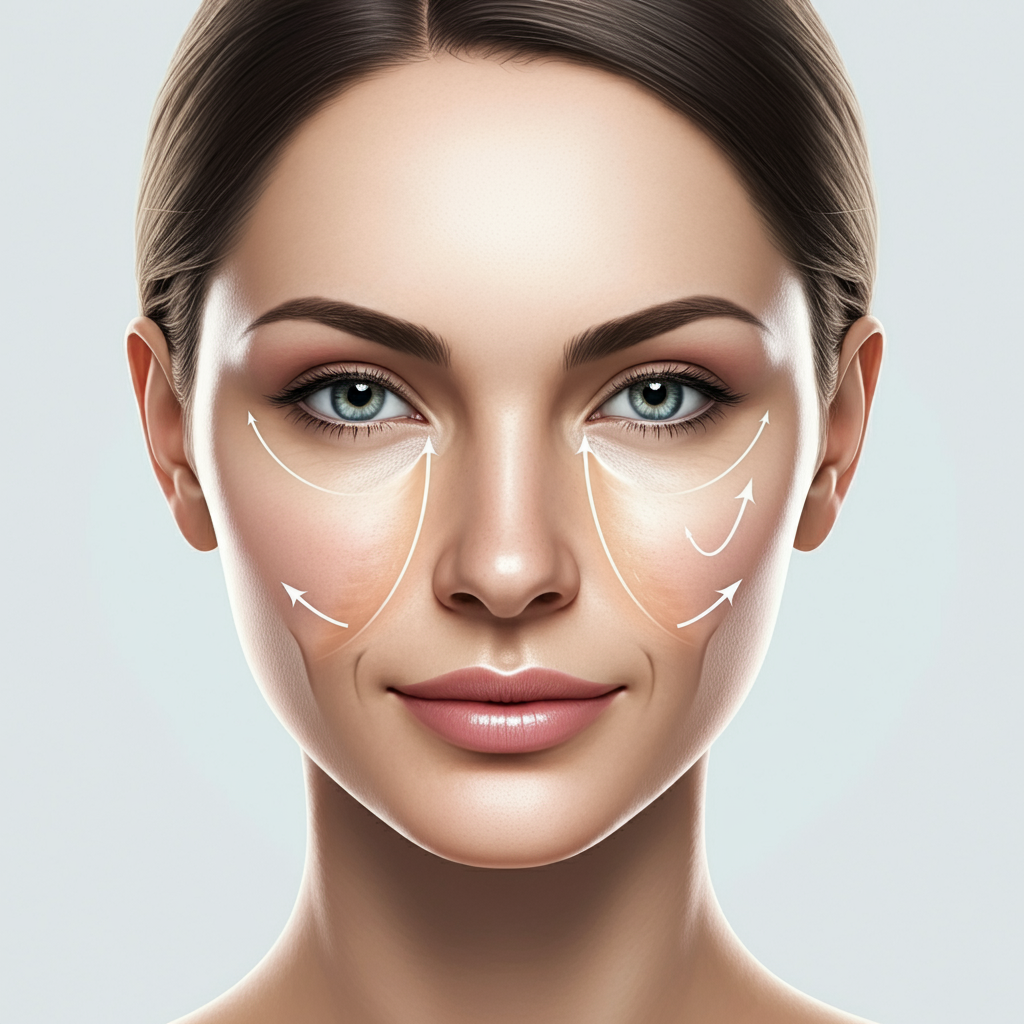 여성의 얼굴 리프팅 효과를 강조한 극사실적 이미지