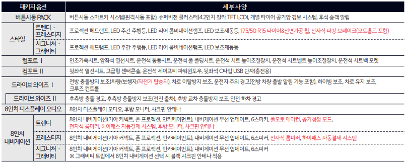 레이 가솔린 옵션