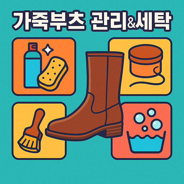 가죽부츠 관리법이라는 텍스트가 삽입된 인포그래픽 스타일 이미지