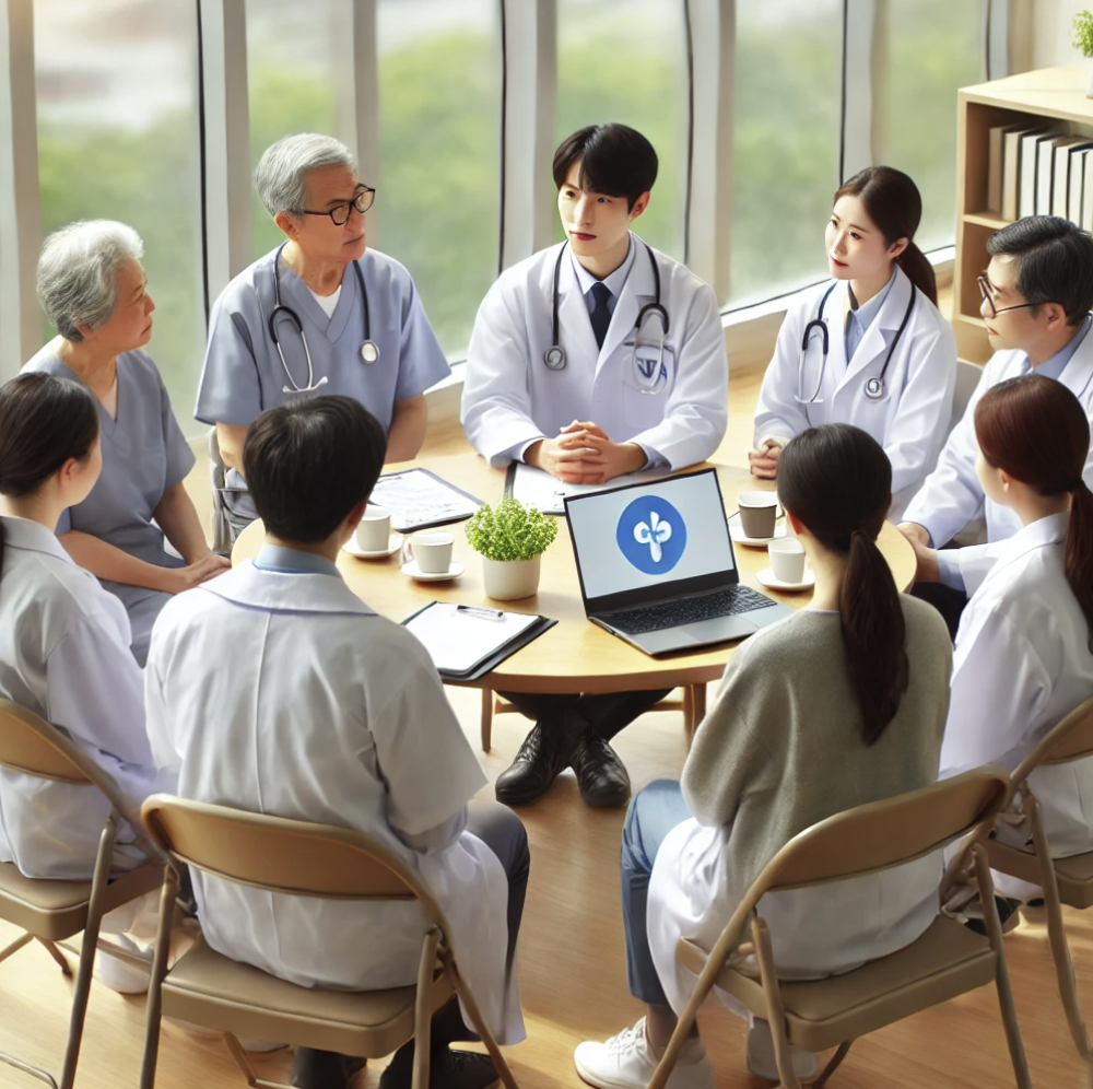 만성질환 지원을 위해 모인 환자와 의료진의 협력 장면