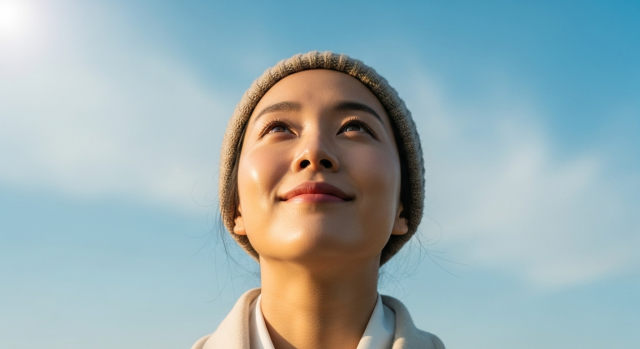 푸른 하늘 아래 숨 고르는 사람