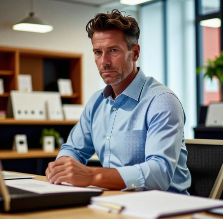 사무실에서 일하고있는 중장년 남성