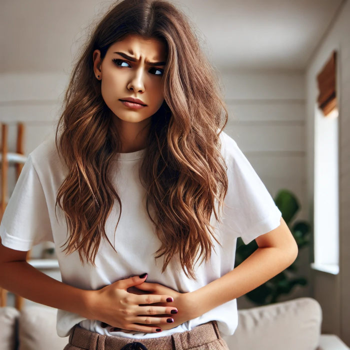 복통이 있는 여자