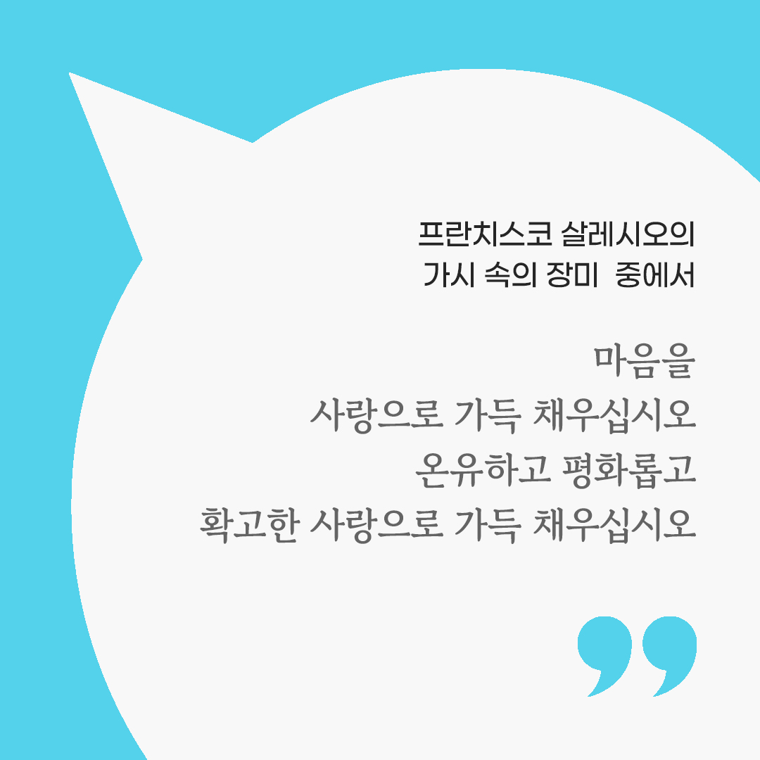 마음을 사랑으로 가득 채우십시오. 온유하고 평화롭고 확고한 사랑으로 가득 채우십시오. ( 프란치스코 살레시오의 가시 속의 장미 중에서) by 피어나네 마음을 살리는 가톨릭 명언 이미지