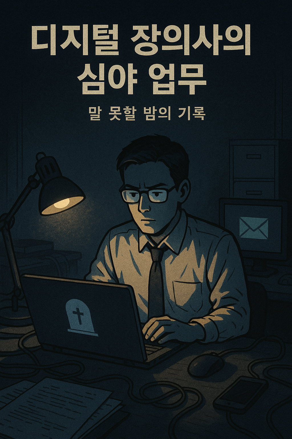 심야 업무를 하고 있는 디지털 장의사의 이미지