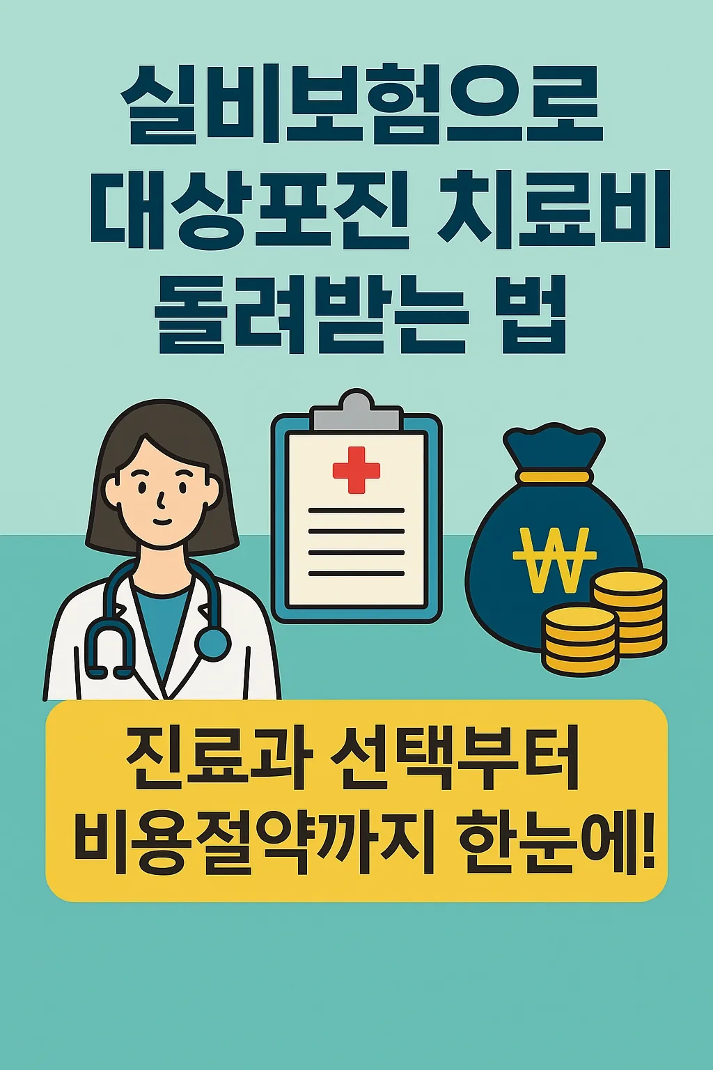 대상포진 치료와 실비보험 청구 정보를 담은 인포그래픽. 진료과 선택, 보험 혜택, 치료비 절약 팁이 시각적으로 정리된 한국어 정보 이미지