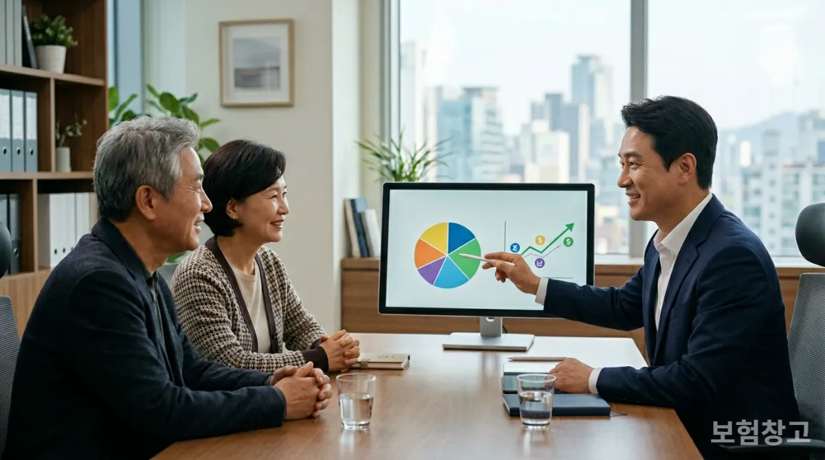 전문가와 함께 최적의 연금 포트폴리오를 설계하는 한국인 부부