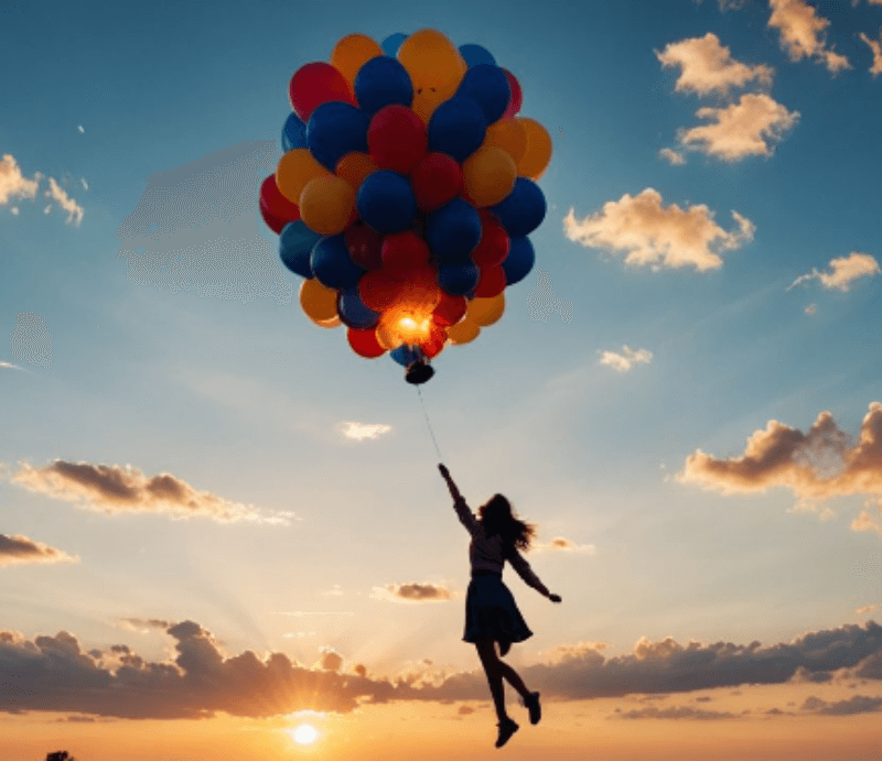 풍선 타고 하늘을 날고 싶은 소녀 그림