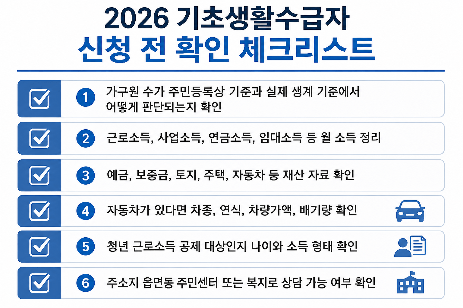 2026 기초생활수급자 신청 전 확인 체크리스트