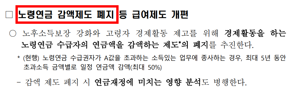 노령연금 감액제도 폐지 보도자료