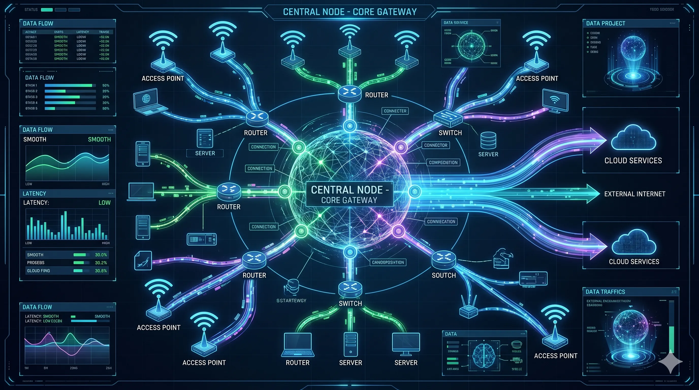 Logical diagram of Personal Area Network (PAN) and access point routing.