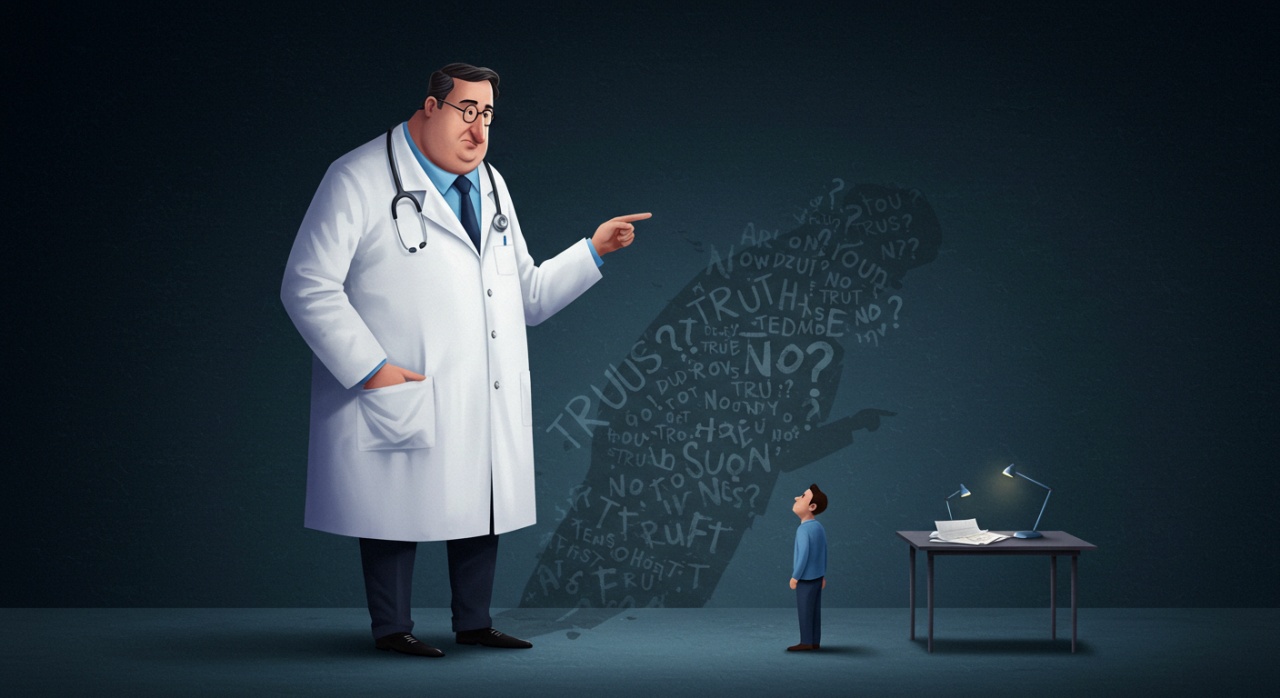 거대한 의사가 아주 작은 환자에게 지시하는 모습