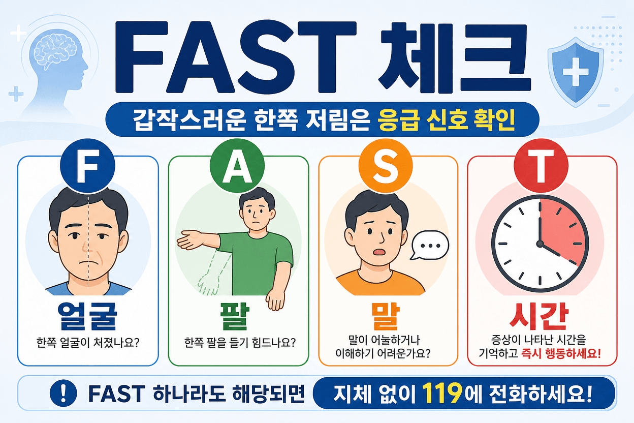 뇌졸중 의심 신호를 확인하는 FAST 체크 아이콘
